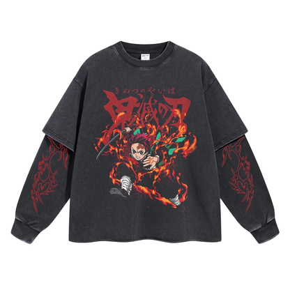 Retro Long Sleeve Kamado Tanjiro Tee