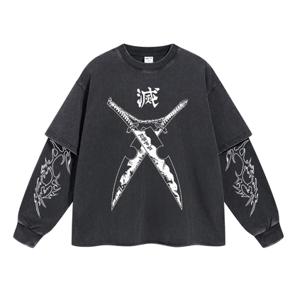 Retro Long Sleeve Demon Slayer Tee