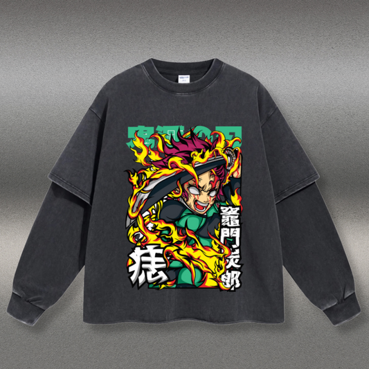 Retro Long Sleeve Kamado Tanjiro Tee