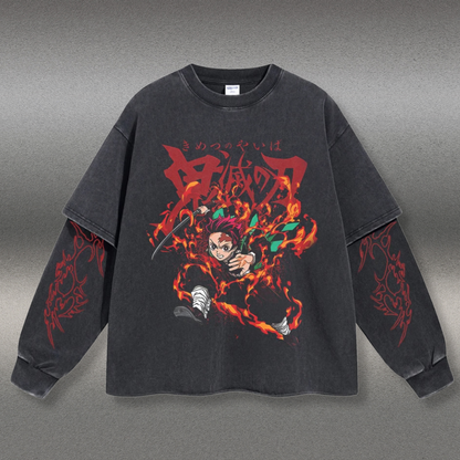 Retro Long Sleeve Kamado Tanjiro Tee