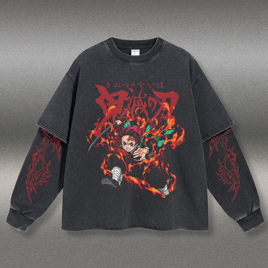 Retro Long Sleeve Kamado Tanjiro Tee