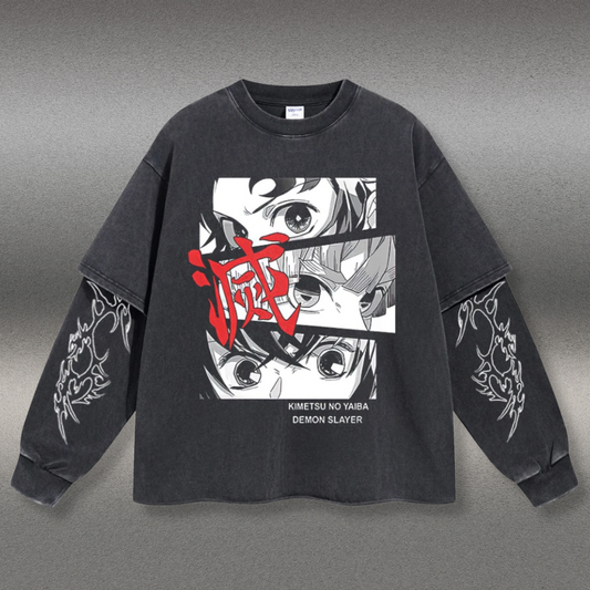 Retro Long Sleeve Kimetsu No Yaiba Tee