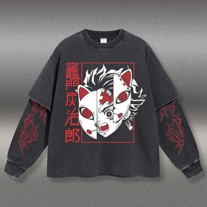 Retro Long Sleeve Kamado Tanjiro Tee