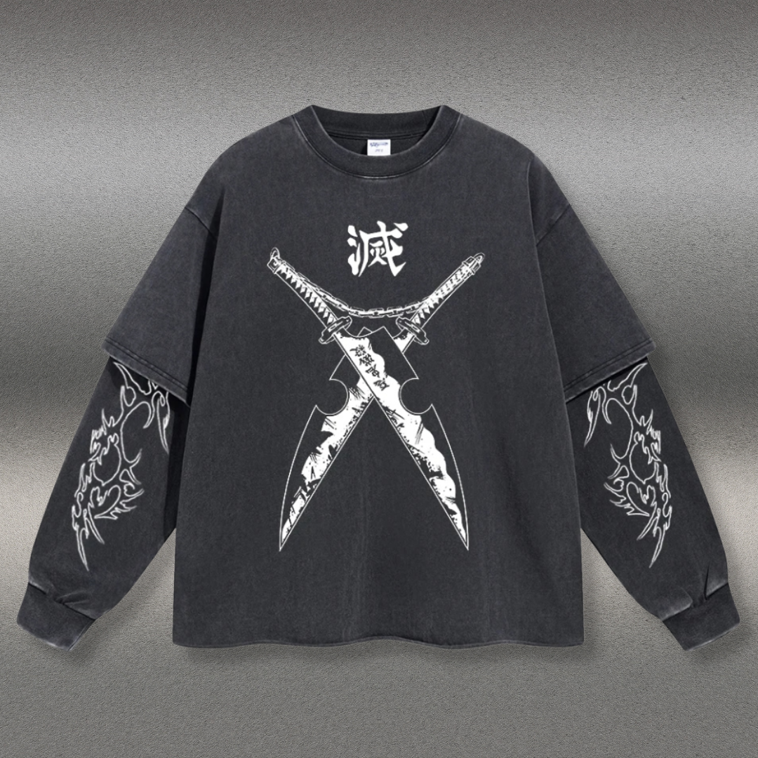 Retro Long Sleeve Demon Slayer Tee