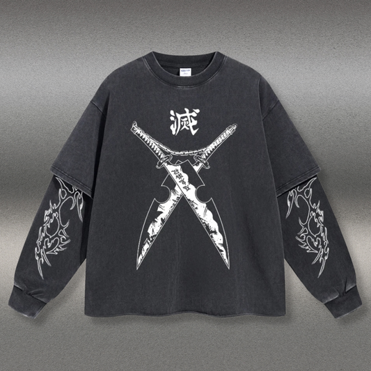 Retro Long Sleeve Demon Slayer Tee